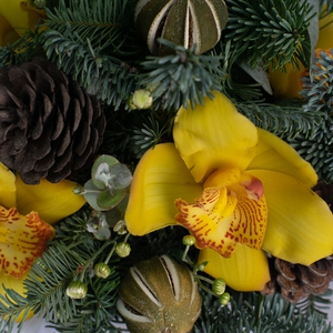 Зимняя композиция с желтыми орхидеями