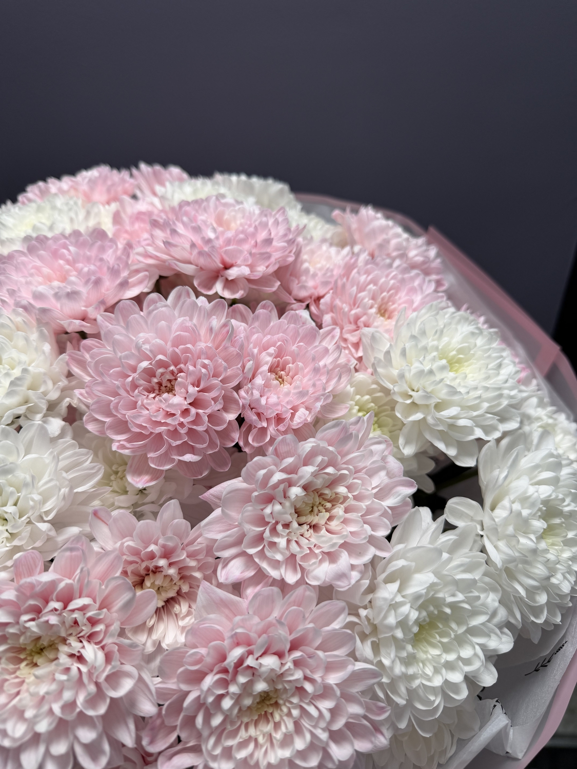 Бело-розовый букет хризантем