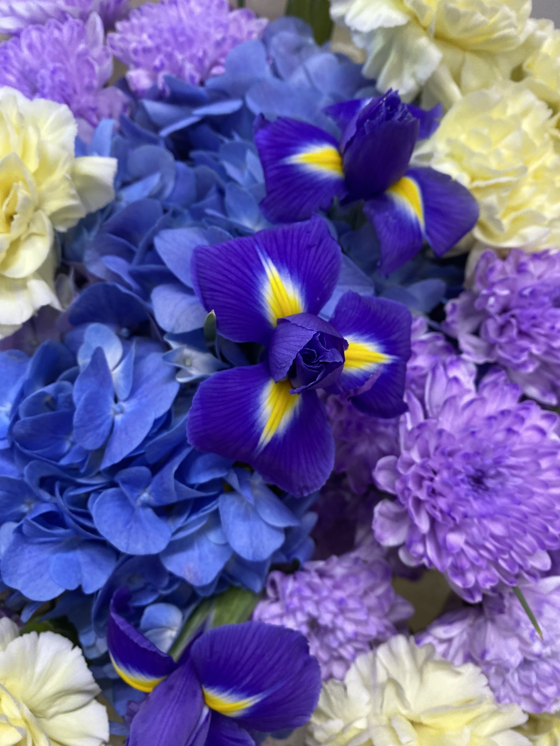 Букет с гортензией и ирисами