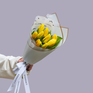 9 желтых тюльпанов в матовой пленке